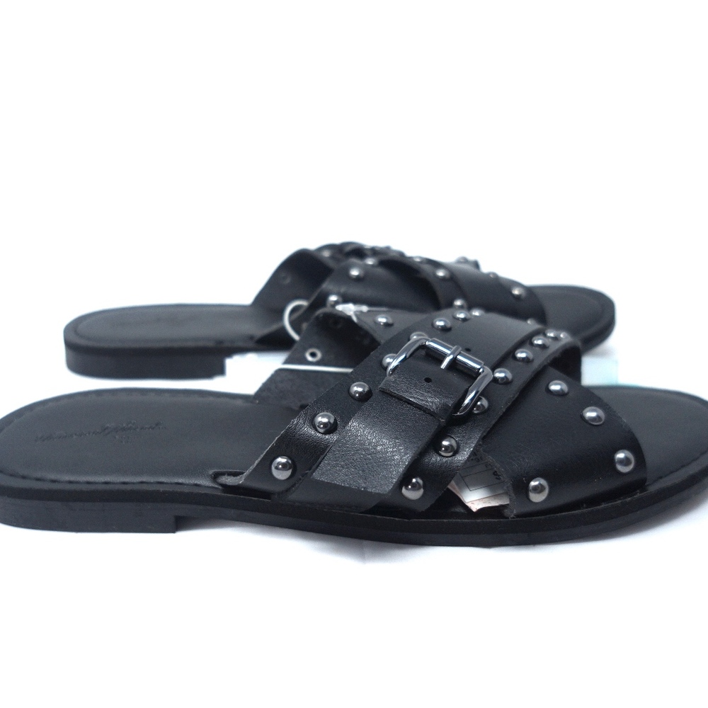 Crossband Studded Slide Sandals Black Vegan